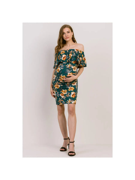 Floral Ruffled Off Shoulder Maternity Dress