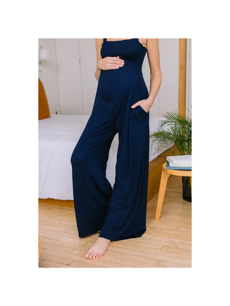 Square Neck Smocked Maternity Jumpsuit