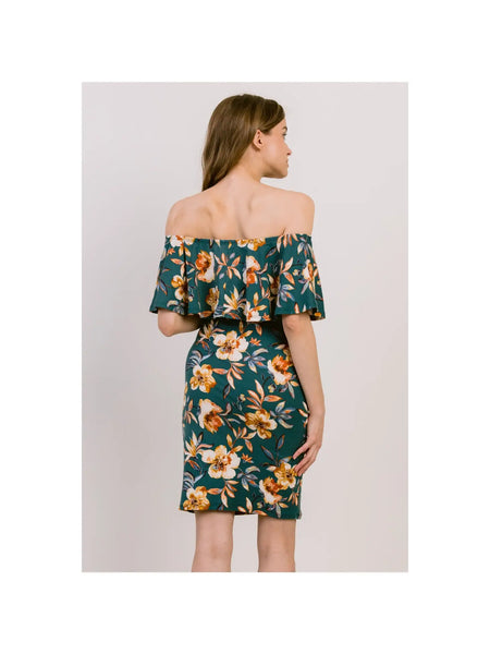 Floral Ruffled Off Shoulder Maternity Dress